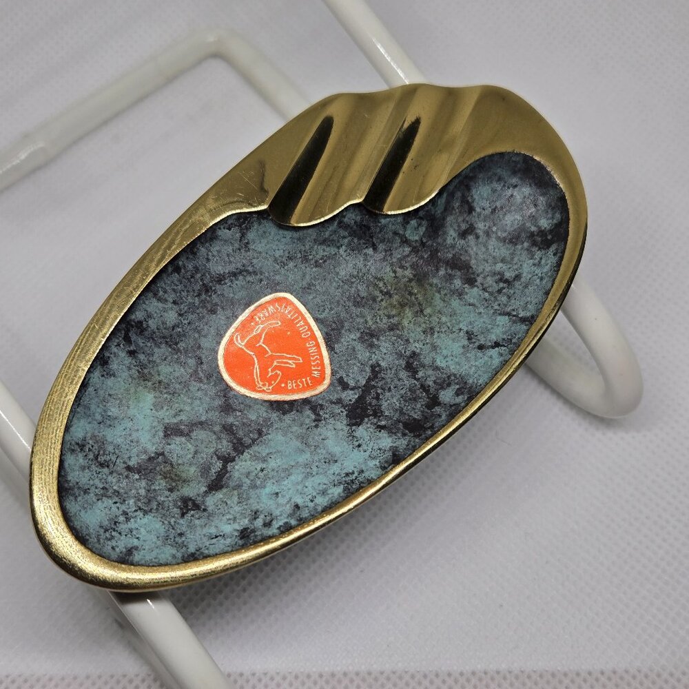 1950s HAGENAUER Austria Elliptical Brass green verdigris Ashtray vide poche tray